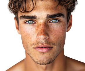 Obraz premium Young man portrait bright studio shot. Isolated on transparent background, png.