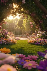 Obraz premium Beautiful garden with colorful flowers.
