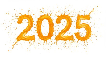 Creative splash art with vibrant liquid 2025 design on white background