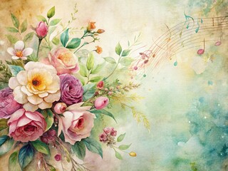 Vintage Floral Watercolor Boho Music Pattern Stock Photo
