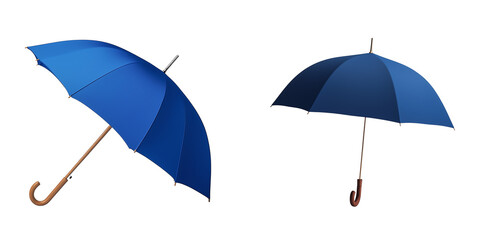 Classic Blue Umbrellas with Wooden Handles Isolated on Transparent Background

