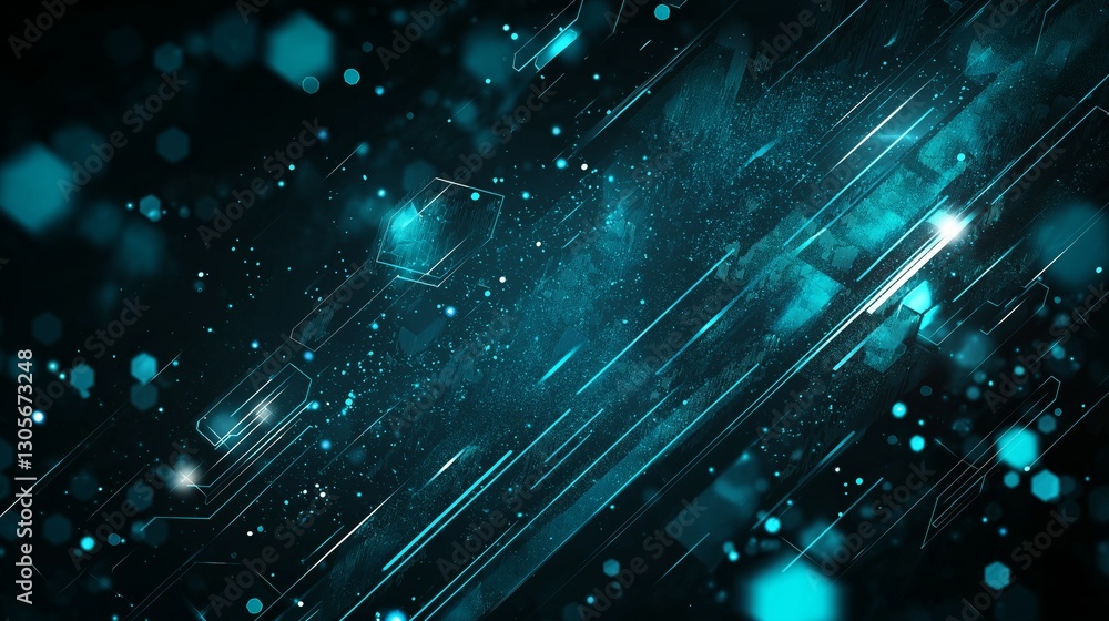 Poster dark futuristic digital background with glowing blue streaks, symbolizing cyber technology, artifici