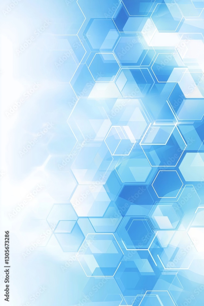 Poster digital blue hexagonal background with glowing light effects, representing high-tech innovation, artificial intelligence, and cyber connectivity, Generative AI