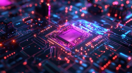 Obraz premium AI Chip Powering Cybernetic Neural Network
