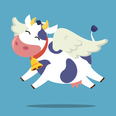 A cute flying cow with wings