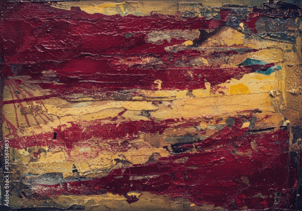 Poster abstract expressionism: dynamic texture and bold red brushstrokes on canvas