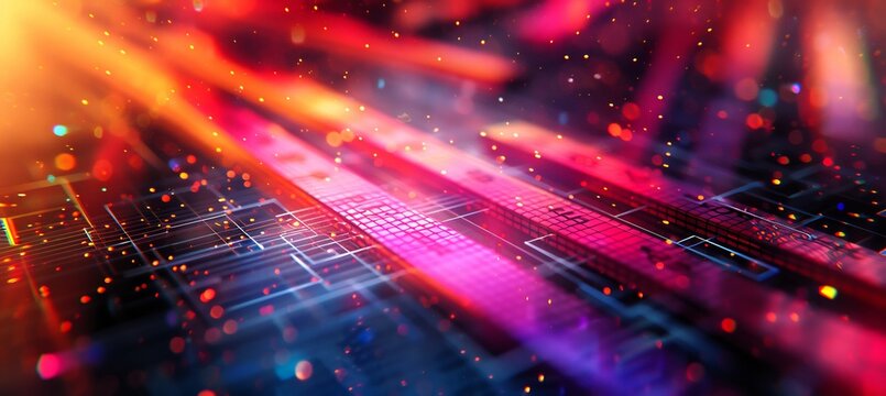 Metallic holographic icons like rulers notebooks with rainbow reflections stand out against a dark background leaving blank areas for creative messaging