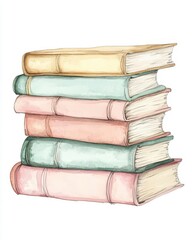 Whimsical Hand Drawn Book Collection with Pastel Colors and Decorative Elements on Clean Background