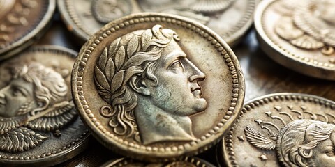 Vintage Soviet-Era Commemorative Coins: Close-up Detail Shot