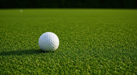 Golf ball on pristine green grass for sport and leisure themes