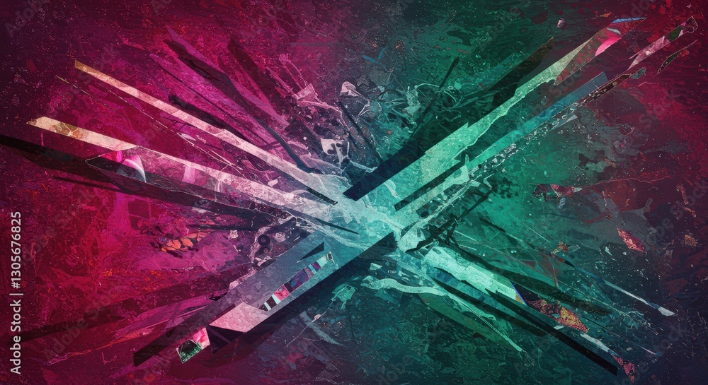 Poster vibrant abstract geometric art with bold colors and dynamic lines
