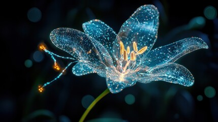 Glowing blue lily flower with pollen.