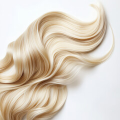 Blond hair waving on white background: healthy and shiny