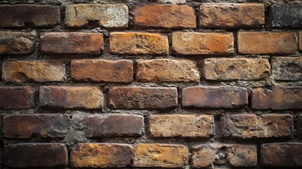 Fototapeta premium Ancient Weathered Red Brick Wall Texture with Natural Patina and Vintage Character Perfect for Historical Architecture and Design Background