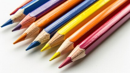 Fototapeta premium Randomly colored pencils lying on a white background.