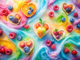 Fototapeta premium Watercolor Fruit Heart Illustrations: Long Exposure Textile Design