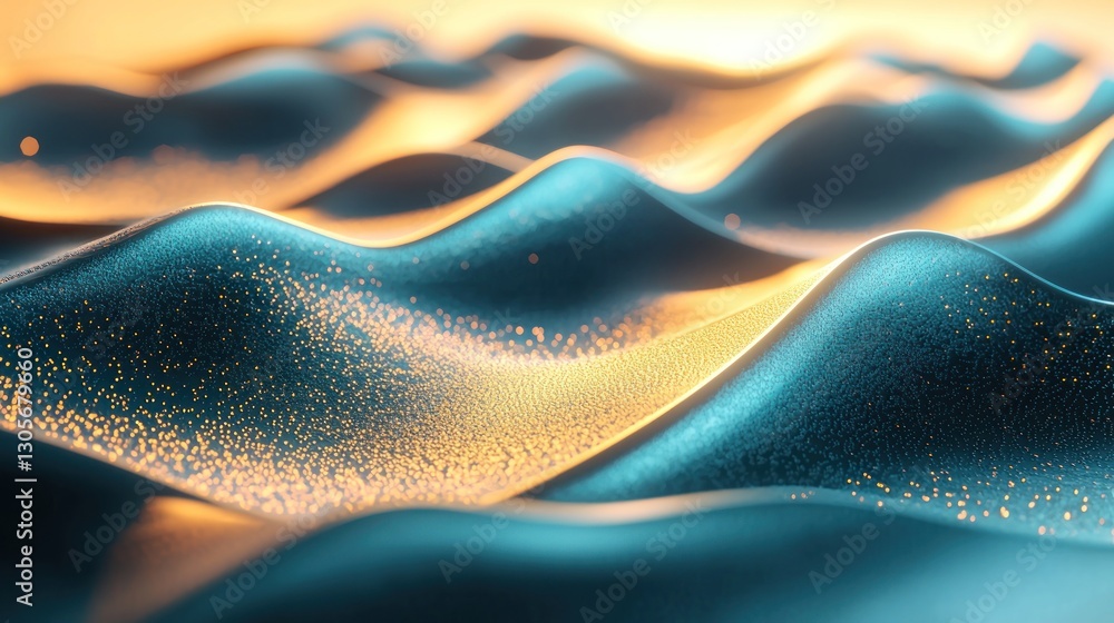 Aufkleber abstract wavy surface with golden particles.