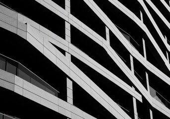 Modern geometric architecture with abstract concrete facade design in urban environment