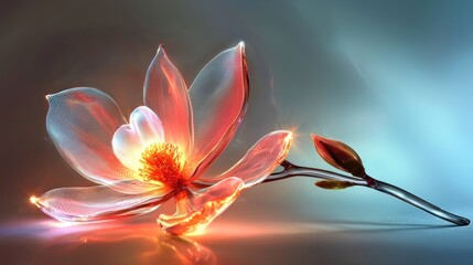 Luminous glass magnolia blossom with bud.