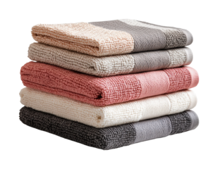 Soft indoor towel stacking display. Isolated on transparent background, png.