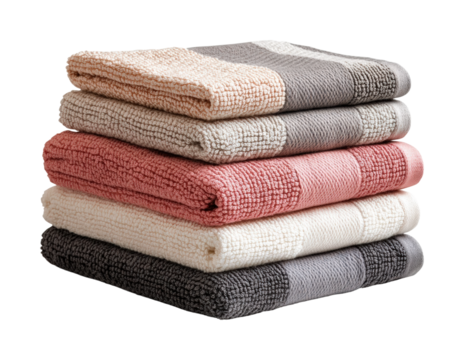 Soft indoor towel stacking display. Isolated on transparent background, png.