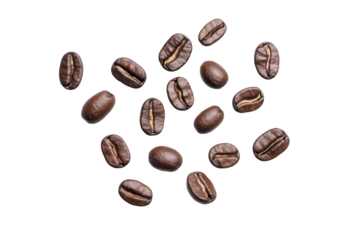 
Coffee beans forming the shape of an arrow on a white background