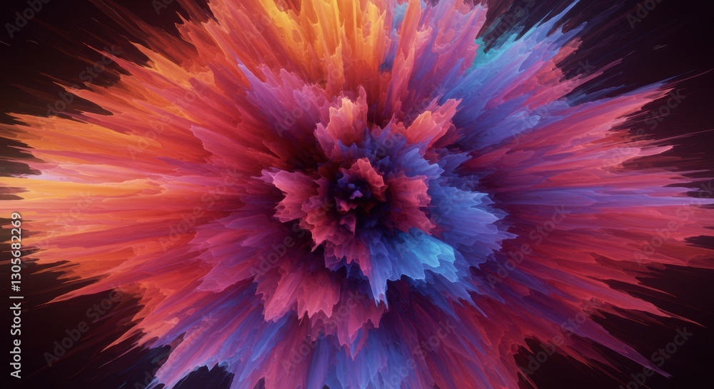 Poster vibrant explosive abstract art with bright vivid colors in dynamic burst pattern