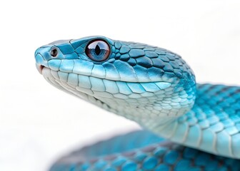 Obraz premium Close-up of a blue viper snake, showcasing its vibrant colors and features.