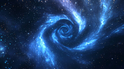 A mesmerizing display of swirling blue particles creates a cosmic vortex in deep space. Celestial - Sky. Illustration