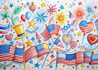 Fototapeta premium Whimsical Memorial Day Doodle Art: Long Exposure Festive Design
