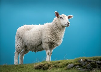 Obraz premium Playful sheep frolicking in a grassy field, showcasing its natural habitat and lively personality.