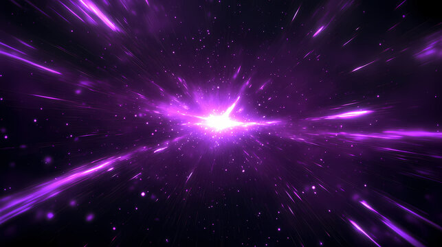 Abstract background with a bright star exploding and generating purple light streaks on black background. high quality photo. Celestial - Sky. Illustration