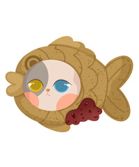 cute cat taiyaki illustration 