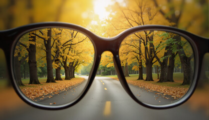 Autumn Road Seen Through Eyeglasses