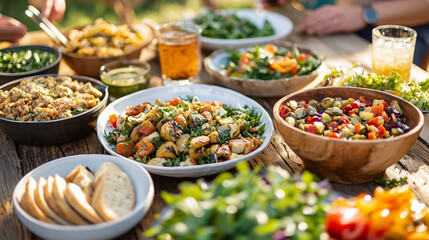 Fototapeta premium Joyful Vegetarian Family Gathering Under Sunlight