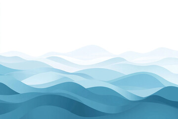 A series of overlapping, wavy blue shapes resembling ocean waves against a white background, creating a serene and abstract seascape.