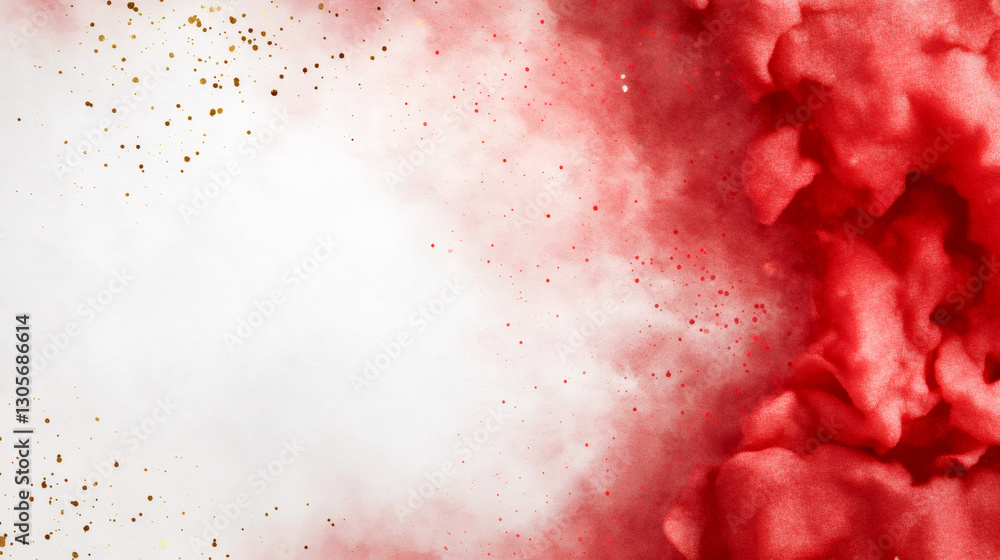 Aufkleber Red paint dissolving in water with golden glitter creating abstract shapes, ideal for backgrounds and textures