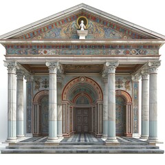 Obraz premium A stunning classical architectural façade adorned with intricate details, featuring colorful frescoes and grand columns.