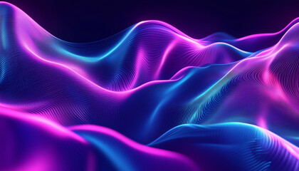 Obraz premium Futuristic cyberpunk neon blue and purple digital waves