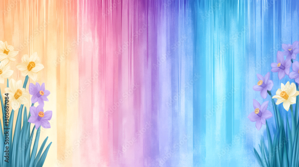 Poster colorful spring background featuring blooming daffodils on a textured backdrop with vibrant hues of 