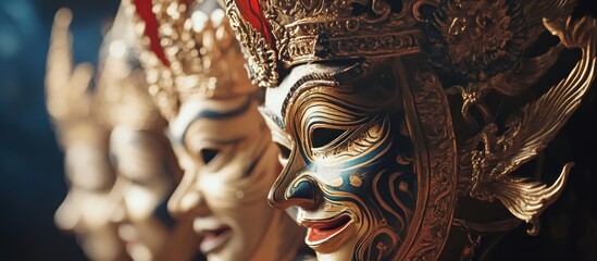 Obraz premium Intricate traditional Indonesian masks with gold details displayed for Indonesian Independence celebration
