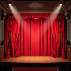Old Theater Stage with Red Curtains - 3D Illustration