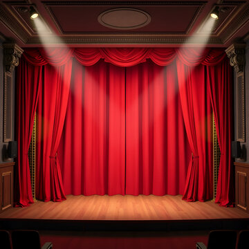 Old Theater Stage with Red Curtains - 3D Illustration