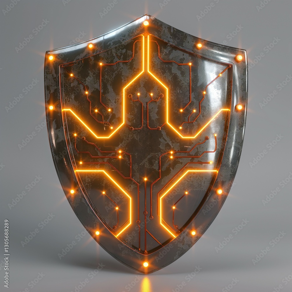 Aufkleber futuristic metallic shield design with glowing circuit patterns, symbolizing protection and technolo