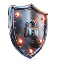 A metallic shield featuring a padlock, symbolizing security and protection.