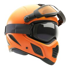 An orange ski helmet with goggles designed for winter sports enthusiasts.