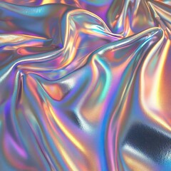 Obraz premium Elegant Rainbow Chrome Surface with Smooth Metallic Reflections and Holographic Color Shifts in Studio Lighting