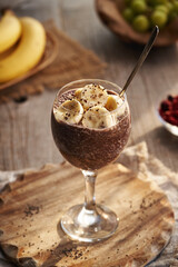 Chia chocolate pudding with banana slices