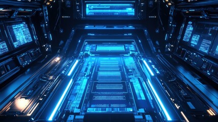 Obraz premium Futuristic AI network processing vast data streams.