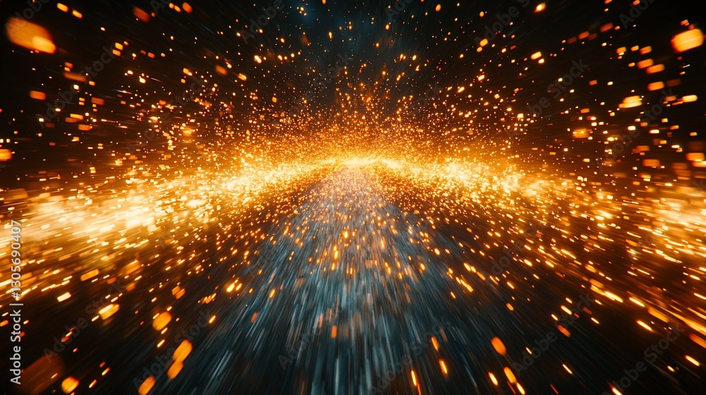 Aufkleber glowing particle trails converge in a dark space, creating a dynamic, energy-filled pathway.